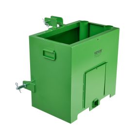 VEVOR Ballast Box 3 Point Category 1 Tractor, 800lbs Capacity, for 2'' Hitch Receiver, 5 cu.ft Volume Loader Attachment, Heavy-duty Steel, Green